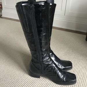 Patent leather tall boots